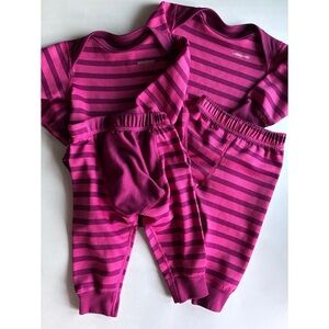 EUC *QTY 2* Capilene Onesie/Pants Striped Pink Baby Outfit Sets NB 0/3m